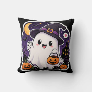Cojín Decorativo Camiseta con Pegatina de Calabaza Fantasma de Hall