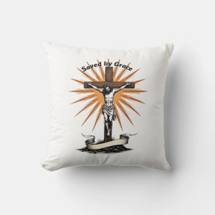 Cojín Decorativo Camiseta cristiana de grabado vintage de fe de cru