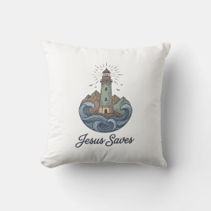 Cojín Decorativo Camiseta Cristiana Faro Vintage Jesús Salva_1