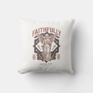 Cojín Decorativo Camiseta cristiana grabado vintage ángel fielmente