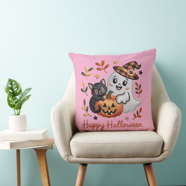 Cojín Decorativo Camiseta Cute Halloween - Brillante Bordado (Silla)