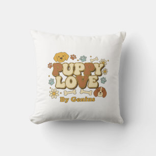 Cojín Decorativo Camiseta de Amor de Cachorro, Corte Retro Groovy 7