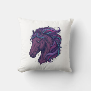 Cojín Decorativo Camiseta de arte de cabeza de caballo colorida gra