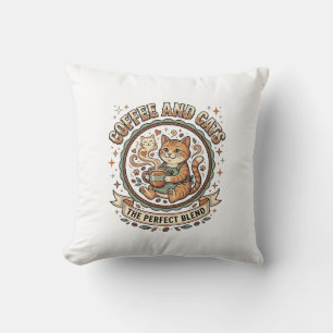 Cojín Decorativo Camiseta de arte vectorial vintage de café y gatos