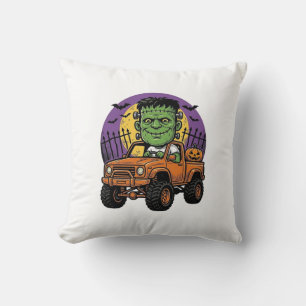 Cojín Decorativo Camiseta de calabaza de camión monstruo de Hallowe