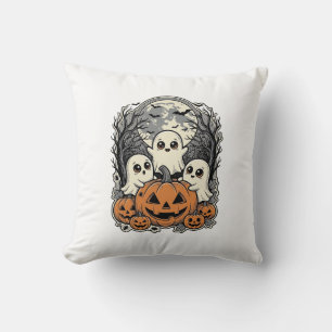 Cojín Decorativo Camiseta de calabaza fantasma linda grabado vintag