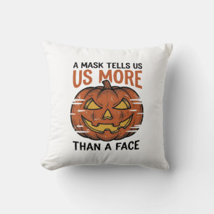 Cojín Decorativo Camiseta de calabaza vintage con cita de máscara d