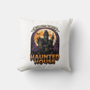Cojín Decorativo Camiseta de Casa Embrujada Vintage Halloween Bienv