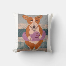 Cojín Decorativo Camiseta de Corgi en la Playa