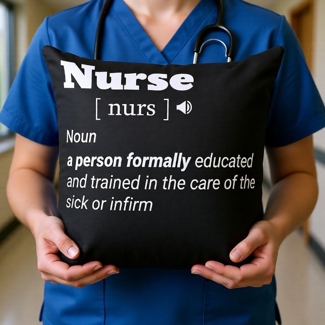 Cojín Decorativo Camiseta de definición de enfermera (Nurse Definition Modern Black & White Typography – Throw Pillow)