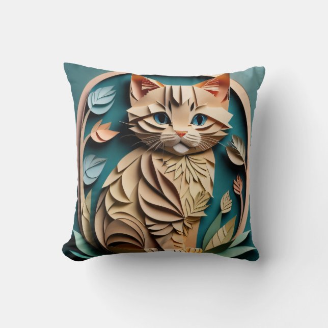 Cojín Decorativo Camiseta de diseño de gatitos de papel 3D (Anverso)