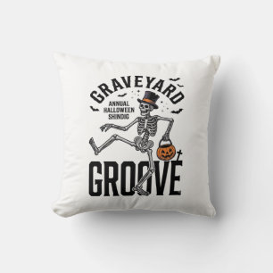 Cojín Decorativo Camiseta de esqueleto bailando con calabaza arte v