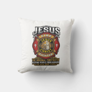 Cojín Decorativo Camiseta de fe cristiana vintage bombero Jesús