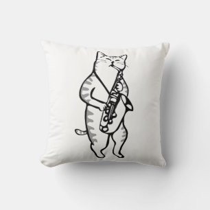 Cojín Decorativo Camiseta de gato de jazz de música saxofón por ins