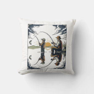 Cojín Decorativo Camiseta de grabado de pesca vintage de padre e hi