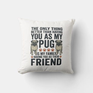 Cojín Decorativo Camiseta de grabado vintage amigo familia Pug dive