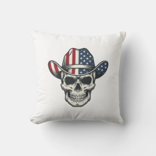 Cojín Decorativo Camiseta de grabado vintage de cráneo de vaquero p