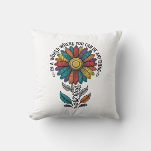Cojín Decorativo Camiseta de grabado vintage de flor de arcoíris am