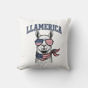 Cojín Decorativo Camiseta de grabado vintage de llama patriótica de