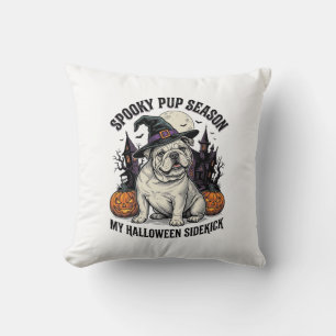 Cojín Decorativo Camiseta de Halloween Bulldog Bruja Lindo Perro Gr