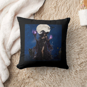 Cojín Decorativo Camiseta de Halloween de Bruja Mística Luna