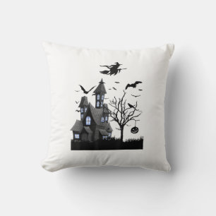 Cojín Decorativo Camiseta de Halloween de Casa Embrujada Murciélago