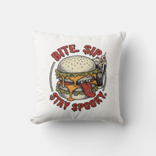 Cojín Decorativo Camiseta de Hamburguesa Espeluznante Grabado Vinta