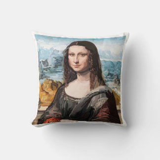 Cojín Decorativo Camiseta de la Mona Lisa en acuarela - Arte estéti