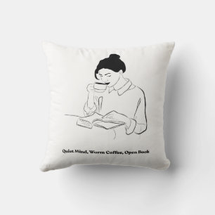 Cojín Decorativo Camiseta de línea artística de libro estético y ca