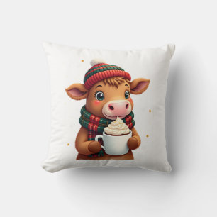 Cojín Decorativo Camiseta de Navidad con Pincelada de Vaca de las T