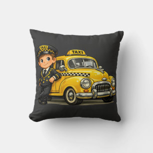 Cojín Decorativo Camiseta de niño conductor de taxi retro con coche