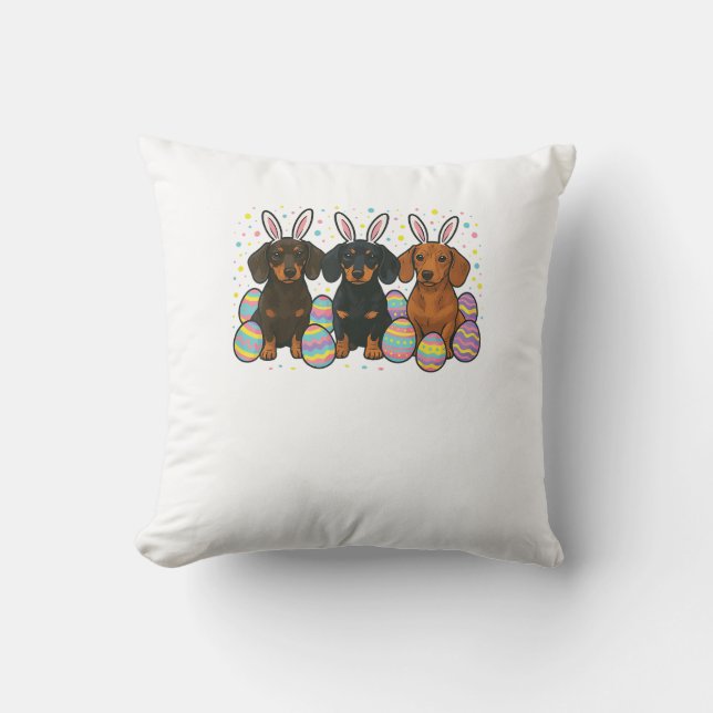 Cojín Decorativo Camiseta de Pascua de Dachshund (Anverso)