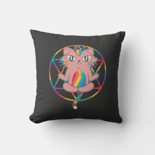 Cojín Decorativo Camiseta de Pentagrama de Gato Arcoíris Cornudo