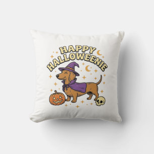Cojín Decorativo Camiseta de perro bruja Dachshund feliz Halloweeni