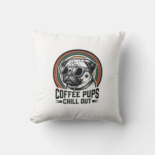 Cojín Decorativo Camiseta de perro de café Retro Chill Pug Gráfico_