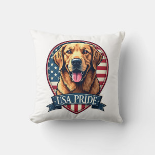 Cojín Decorativo Camiseta de perro vintage orgullo USA Golden Retri
