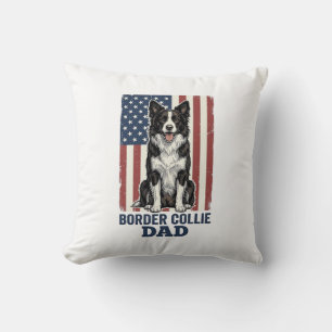 Cojín Decorativo Camiseta de perro vintage patriótica de papá Borde