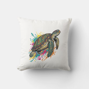 Cojín Decorativo Camiseta de Salpicadura de Color de Tortuga Marina