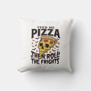 Cojín Decorativo Camiseta de terror de pizza grabado vintage noche