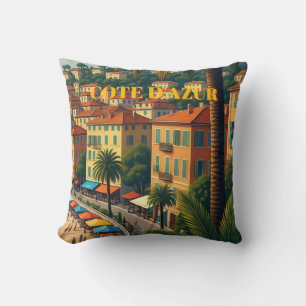 Cojín Decorativo Camiseta de viaje francesa Cote D'Azur de estilo v