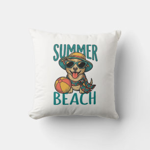 Cojín Decorativo Camiseta Diseño Perro Playa Verano Gafas Vintage_1