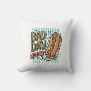 Cojín Decorativo Camiseta Diseño Vector Retro Hot Dog Mal Día_1