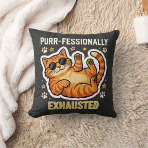 Cojín Decorativo Camiseta divertida de gato perezoso y exhausto pro