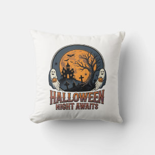 Cojín Decorativo Camiseta Fantasma Luna Grabada Escena Halloween Vi