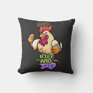 Cojín Decorativo Camiseta "Gallo Divertido: Levántate y Vuela”