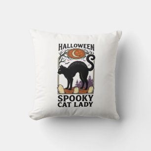 Cojín Decorativo Camiseta Gata Negra Vintage Señora Gato Halloween_
