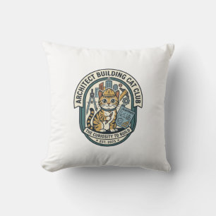 Cojín Decorativo Camiseta gráfica de gato gato arquitecto edificio