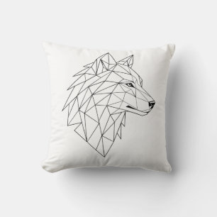 Cojín Decorativo Camiseta gráfica de lobo con arte de línea minimal