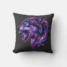 Cojín Decorativo Camiseta gráfica de lobo rugiendo en galaxia cósmi