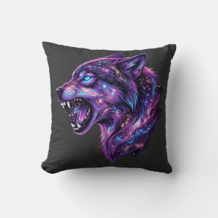 Cojín Decorativo Camiseta gráfica de lobo rugiendo en galaxia cósmi